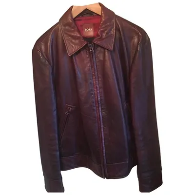 Pre-owned Hugo Boss Leather Jacket In Brown