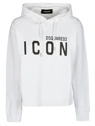 Dsquared2 Icon Logo Cotton Jersey Hoodie In White