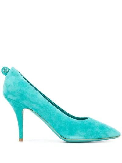 Ferragamo Suede Mid-heel Pumps In Blue