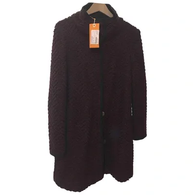 Pre-owned Hugo Boss Wool Coat In Burgundy