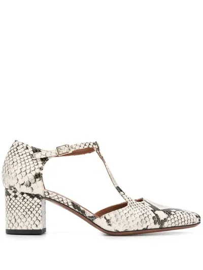 L'autre Chose Snakeskin Effect T-bar Pumps In White