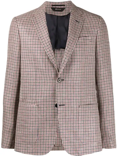 Z Zegna Check Print Tailored Blazer In Blue