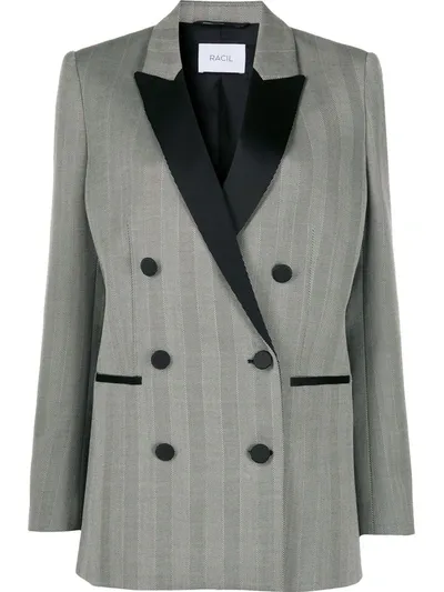 Racil Aquila Double-breasted Satin-trimmed Herringbone Wool Blazer In Black