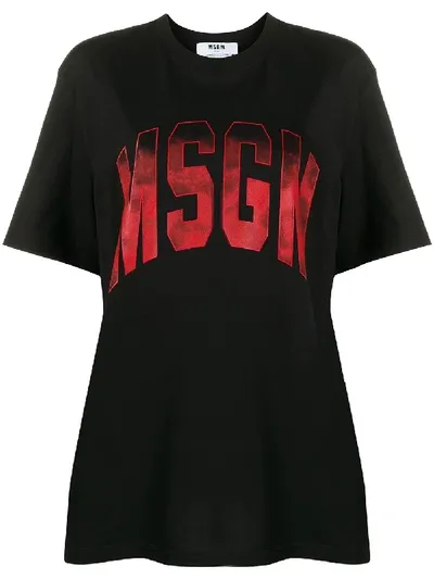 Msgm Ombré-logo Oversized T-shirt In Black