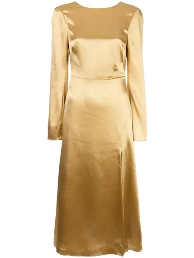 Cinq À Sept Paulena Satin Midi Dress In Gold