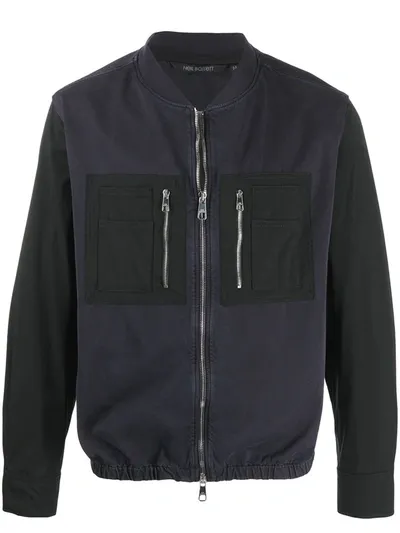 Neil Barrett Long Contrast Sleeve Bomber Jacket In Blue