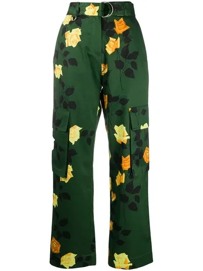 Msgm Belted Cargo Trousers In Green