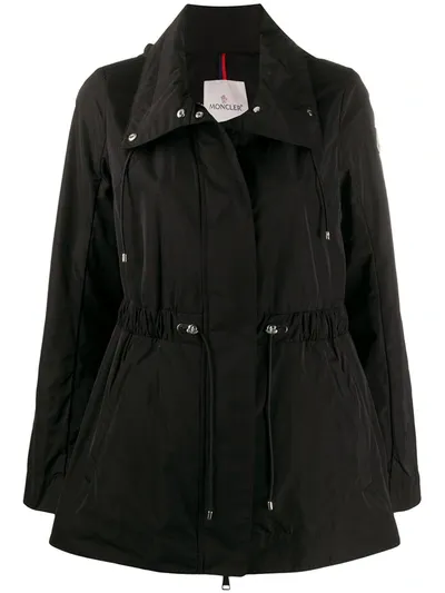 Moncler Hooded Drawstring Waist Parka In Black