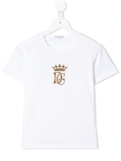 Dolce & Gabbana Kids' Embroidered Logo T-shirt In White