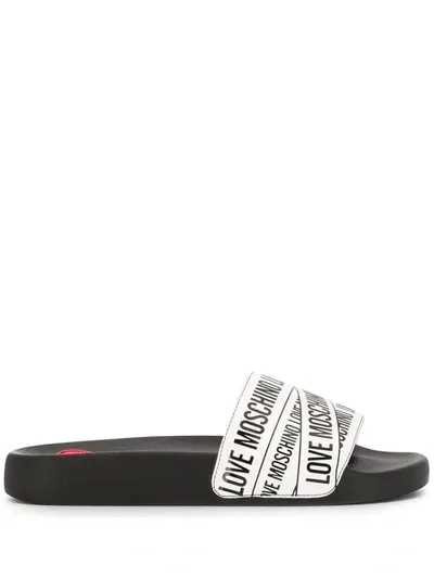 Love Moschino Logo Band Pool Slides In White