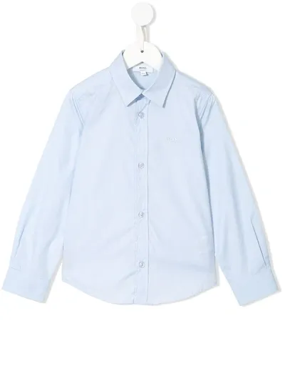 Hugo Boss Kids' Curved Hem Longsleeved Shirt In Blue