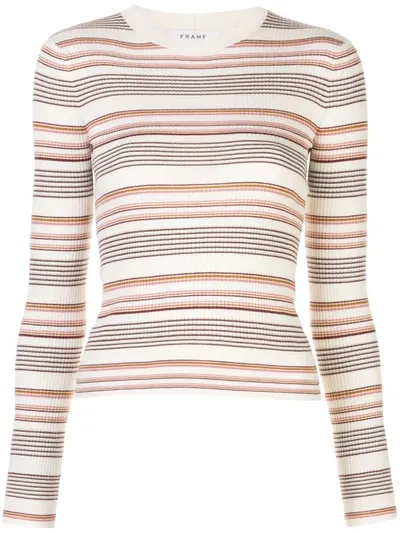 Frame Striped Ribbed Cotton And Wool-blend Sweater In Off White