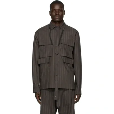 Craig Green Brown 'the Utility' Shirt In Grey Pinstr