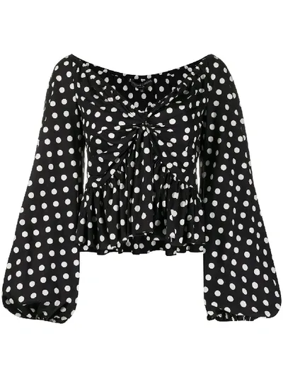 Caroline Constas Onira Twist-front Polka-dot Cotton-blend Poplin Top In Black