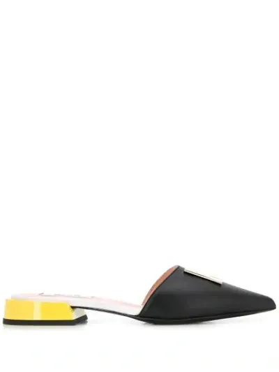 Msgm Logo-plaque Block-heel Slippers In Black