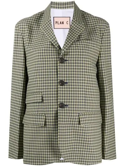 Plan C Single-breasted Tartan Blazer In Yellow