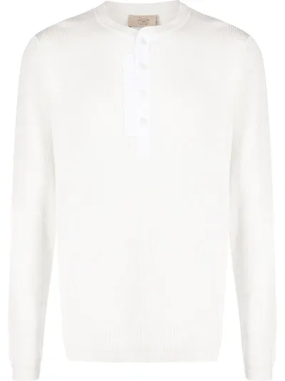 Maison Flaneur Ribbed Henley Jumper In White