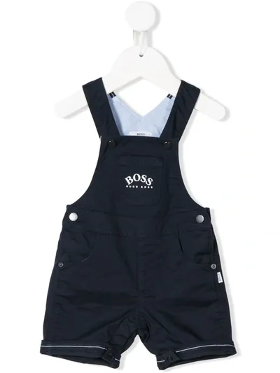 Hugo Boss Babies' Logo Embroidered Dungarees In Blue