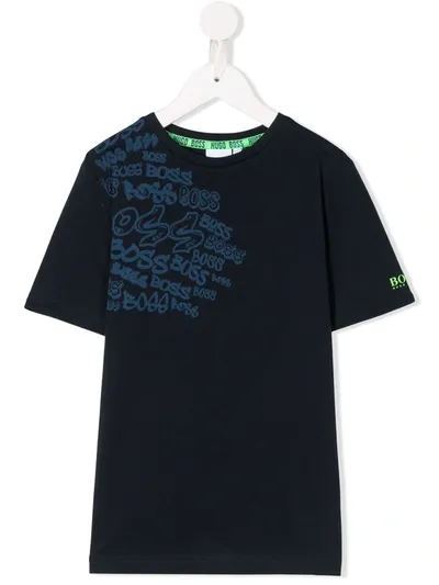 Hugo Boss Kids' Graffiti Logo T-shirt In Blue