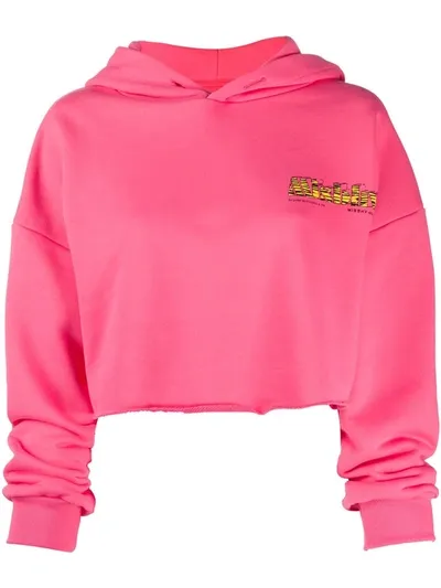 Misbhv Cropped Embroidered Logo Hoodie In Pink