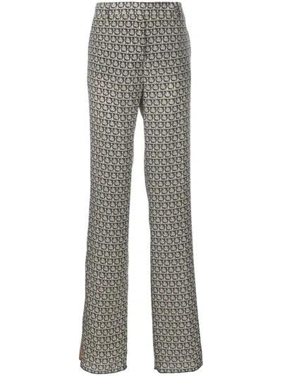 Ferragamo Gancini Monogram Straight Trousers In Beige