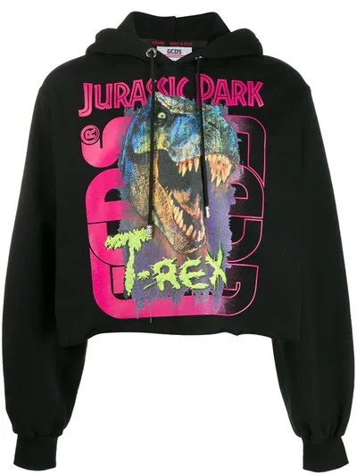 Gcds Jurassic Logo Cotton Sweatshirt Hoodie In Black