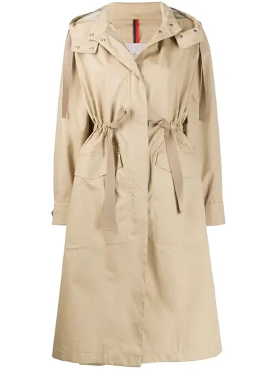 Moncler Drawstring-waist Hooded Coat In Neutrals