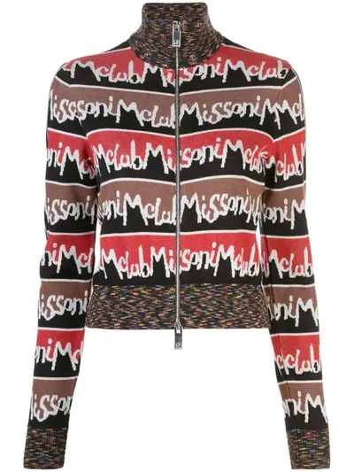 M Missoni Logo Print Zipped Cardigan In Brown