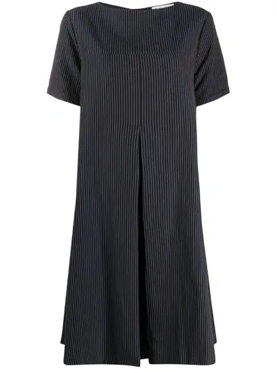 Ymc You Must Create Pinstripe Flared Midi Dress In Blue