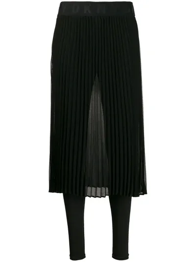 Dkny Pleated Skirt With Branded Elastic In Black