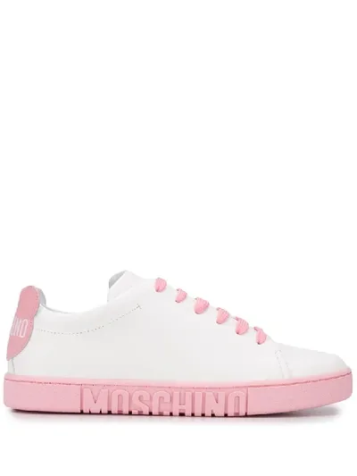 Moschino Teddy Patch Sneakers In White And Pink