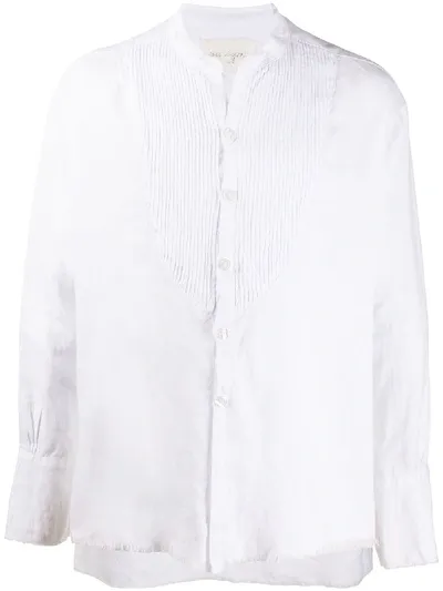 Greg Lauren Collarless Linen Button-up Shirt In White