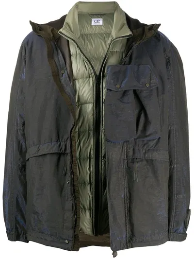 C.p. Company Hooded Layered Style Jacket In Green