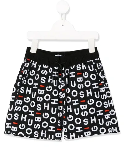 Hugo Boss Kids' All-over Logo Shorts In Black