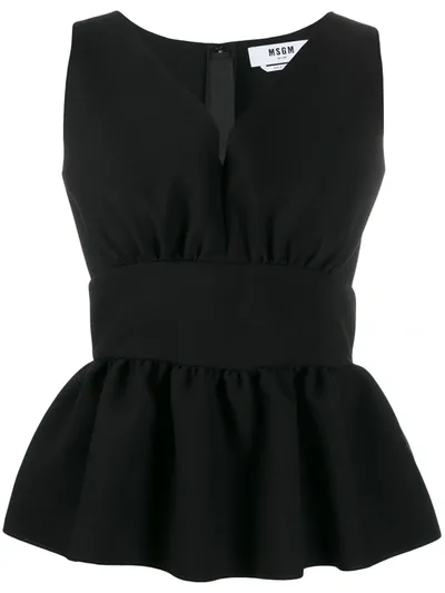 Msgm Peplum Hem Top In Black