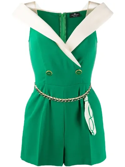 Elisabetta Franchi Wrap Style Shoulder Playsuit In Green