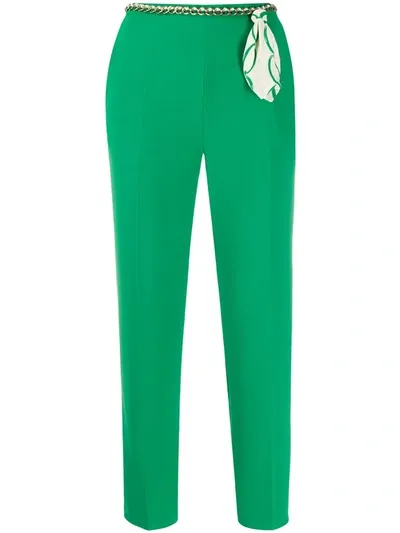 Elisabetta Franchi Pa05001e2 Green Pants Slim Cigarette With A Chain On The Front