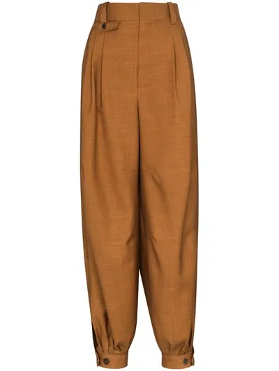 Loewe High-rise Wool Twill Balloon Trousers In Brown