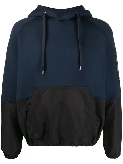 Neil Barrett Panelled Drawstring Hoodie In Blue