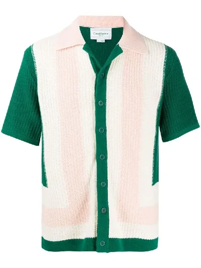 Casablanca Yass Striped Chunky-knit Cotton Shirt In Green