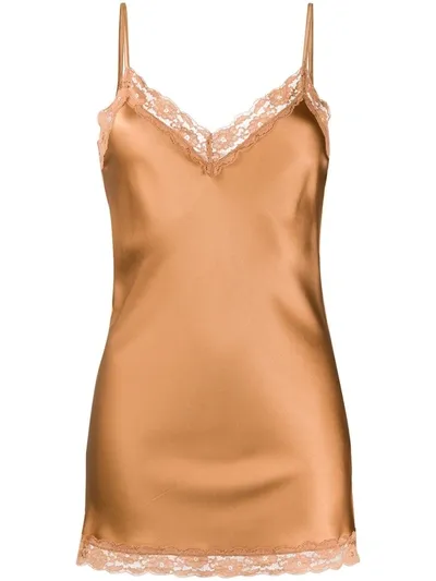 Max & Moi Lace-trimmed Satin Camisole In Brown