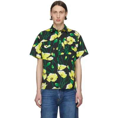 Msgm Floral-print Short Sleeved Shirt In Black