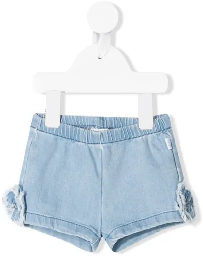 Il Gufo Kids' Floral-appliqué Denim Shorts In Blue