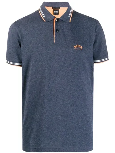 Hugo Boss Striped Trim Slim-fit Polo Shirt In Blue