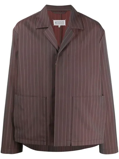 Maison Margiela Pinstripe Shirt Jacket In Brown