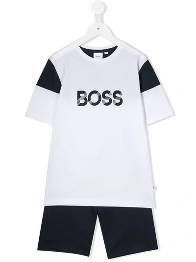 Hugo Boss Kids' Logo Print Tracksuit Set In White