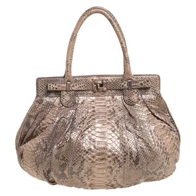 Pre-owned Zagliani Metallic Peach And Grey Python Puffy Hobo