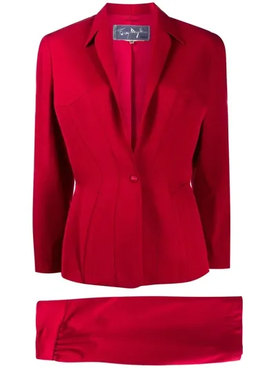 Pre-owned Mugler Slim-fit Skirt Suit In Red