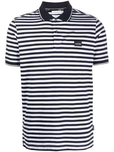 Calvin Klein Logo Striped Polo Shirt In Blue