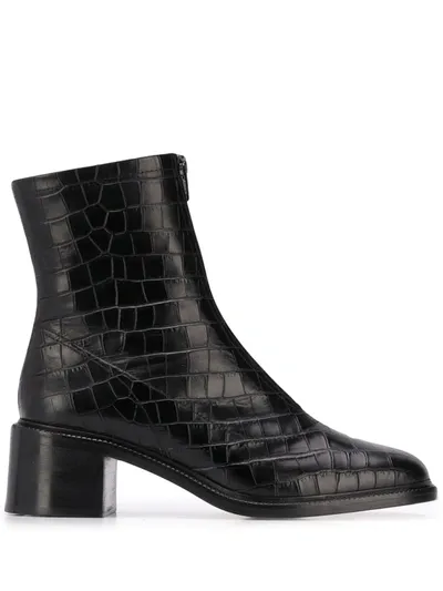 By Far Bruna 60 Crocodile-effect Leather Ankle Boots In Black